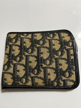 Dior Monogram Zip Wallet in Beige and Black